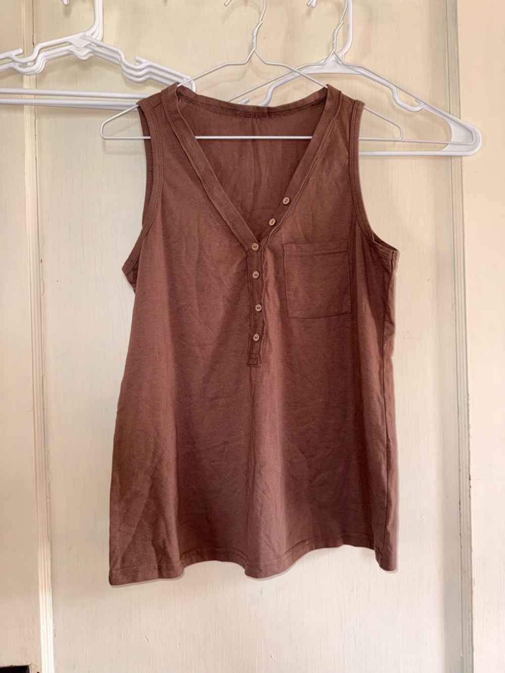 Brown V-Neck Pocket Tank Top